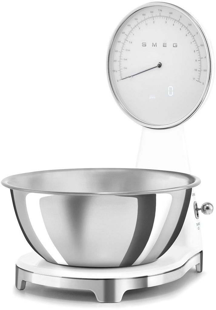 Smeg KSF01BLWW 50's Style Analogue and Rechargeable Digital Kitchen Scales in White