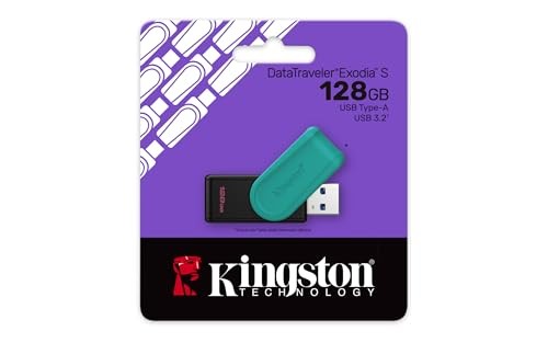 Kingston - DataTraveler Exodia S USB Flash Drive - 128 GB - USB 3.2 (Gen 1) - Black, Turquoise - 1 - Black,Turquoise