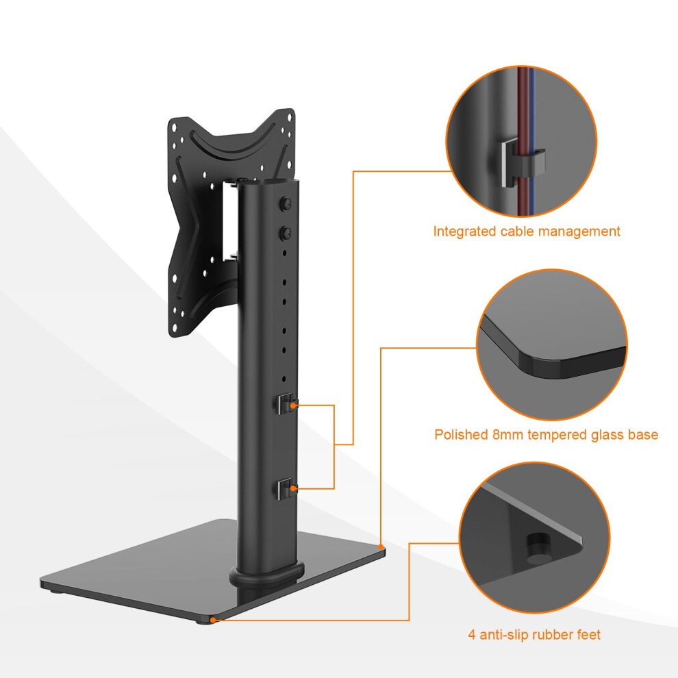 GB1005-2 Universal Table Top Pedestal TV Stand for 17"-43" LCD LED TVs, Height Adjustable TV Base Stand with Tempered