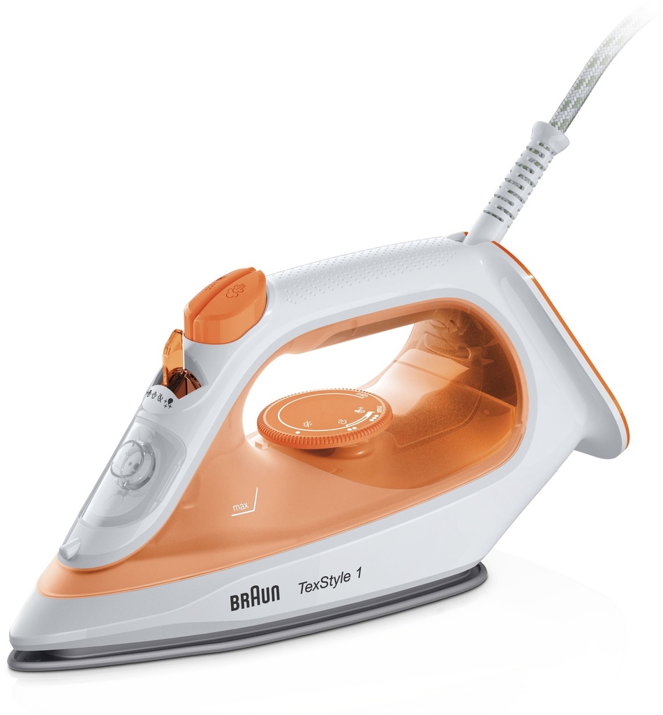 Braun TexStyle 1 SI 1009 Ferro Da Stiro a Vapore Piastra Antiaderente 1900W Arancione/Bianco