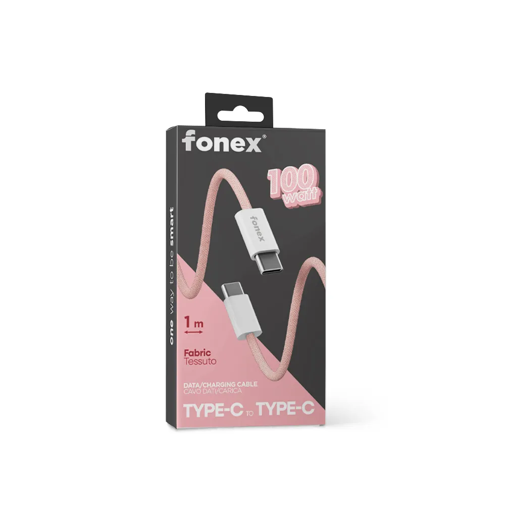 Fonex Cavo TYPE-C \ TYPE-C 100W 1 MT FABRIC PINK