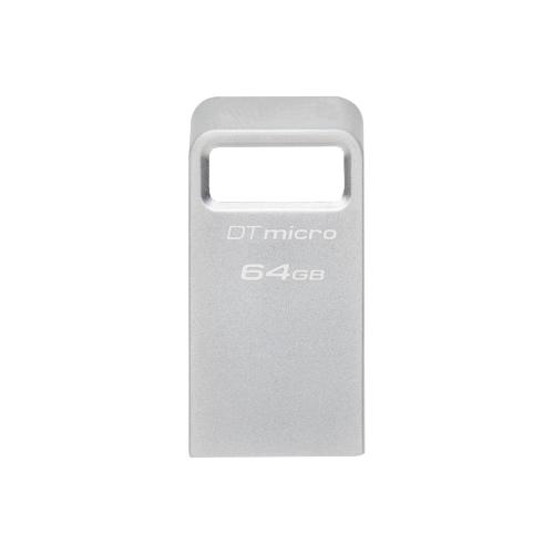 Kingston - DataTraveler Micro USB Flash Drive - 64 GB - USB 3.2 (Gen 1) Type a - 200 MB/s Read Speed - Silver