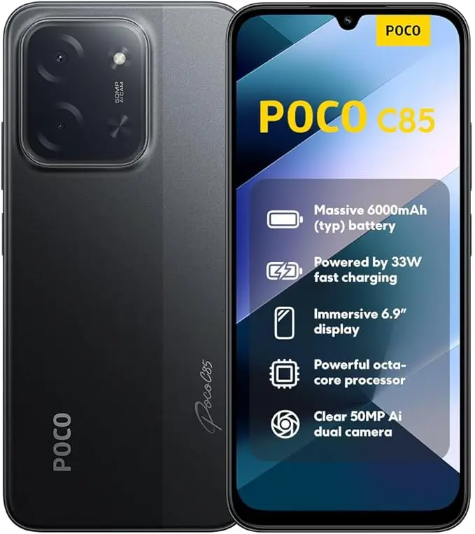 Xiaomi POCO C85, Smartphone 8+256GB, Display 6,9" 120Hz 7,99mm, 6000mAh, garanzia di 2 anni, Nero