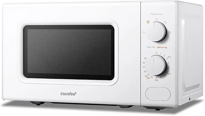 COMFEE' Forno a Microonde Bianco, 20 Litri, 700 W, 5 Livelli di Potenza, Funzione di Scongelamento Rapido, Timer Manuale, Design Compatto-CM-M202CC(WH)