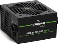 Tecnoware Free Silent PRO 650 Power Supply for Advanced PCs with NVIDIA GeForce GTX - RTX Graphics Card, Silent Fan, PCI-E Connectors, CPU 4+4, SATA,
