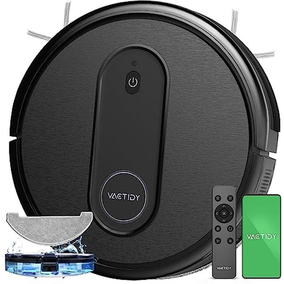 Vactidy Robot Vacuum and Mop with 2800 Pa Suction, 120-Minute Runtime, Alexa App Siri Control for Pet Hair, Robot Aspirapolvere