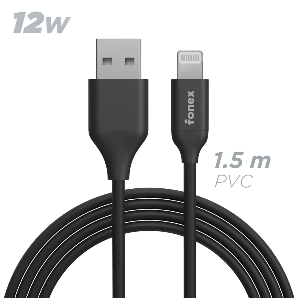 Fonex Cavo USB \ LIGHTNING 12W 1,5 MT. BLACK