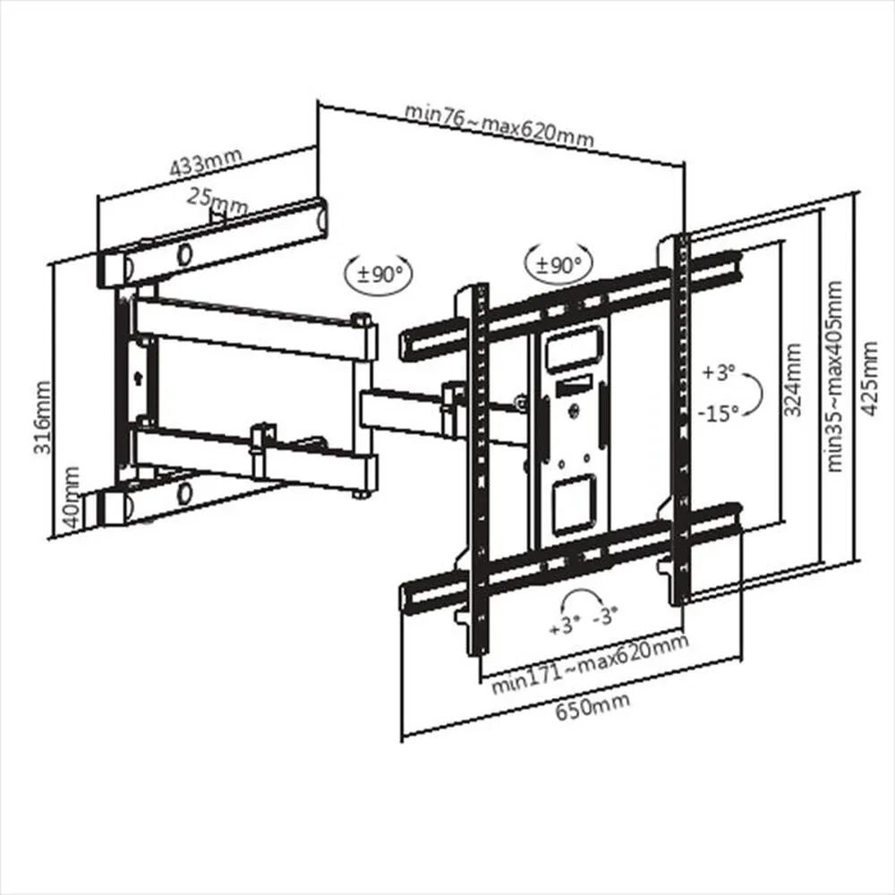 MUNARI supporto orientabile TV a parete fino a 65" vesa 400 sp742