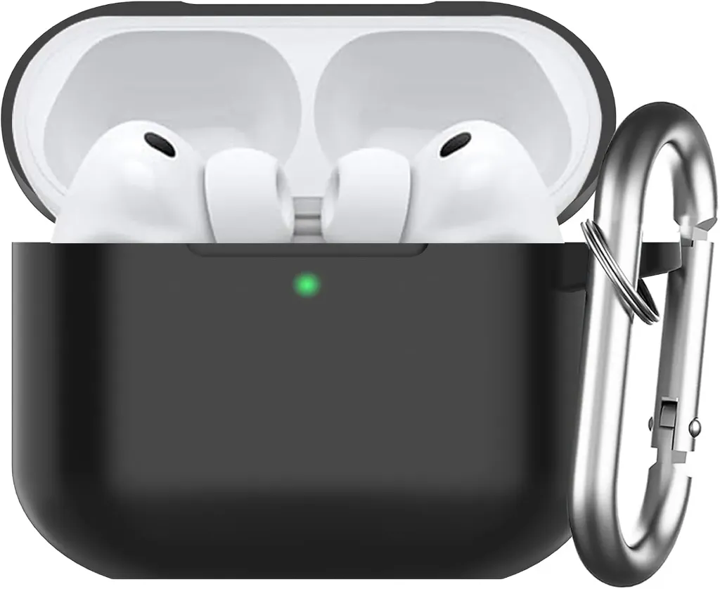 Custodia per AirPods Pro 3 2025 in Silicone visibile a LED Frontale con Moschettone, Nero