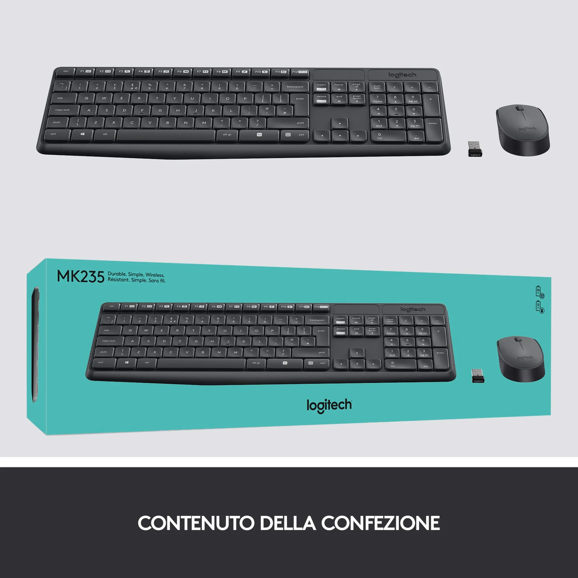 Logitech Tastiera e Mouse Wireless MK235  Grey