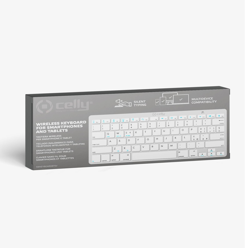 Celly SWKEYBOARDBTDS Wireless Keyboard Silent Typing Portable White