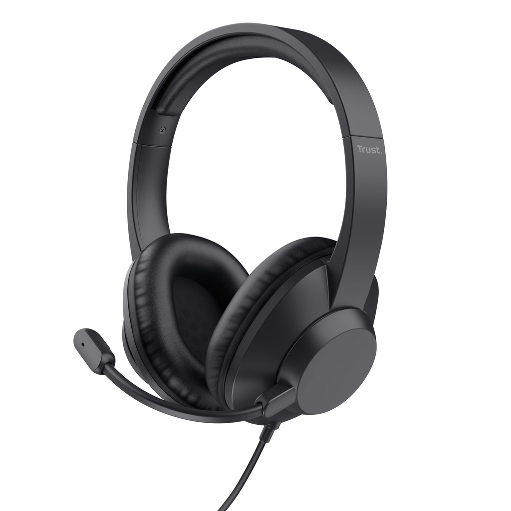 Trust Ayda Max Over Ear PC Headset with Mic 3.5mm 1.8m Cable Adjustable Headband 85% Recycled Plastics Wired Headphones with Microphone Computer L