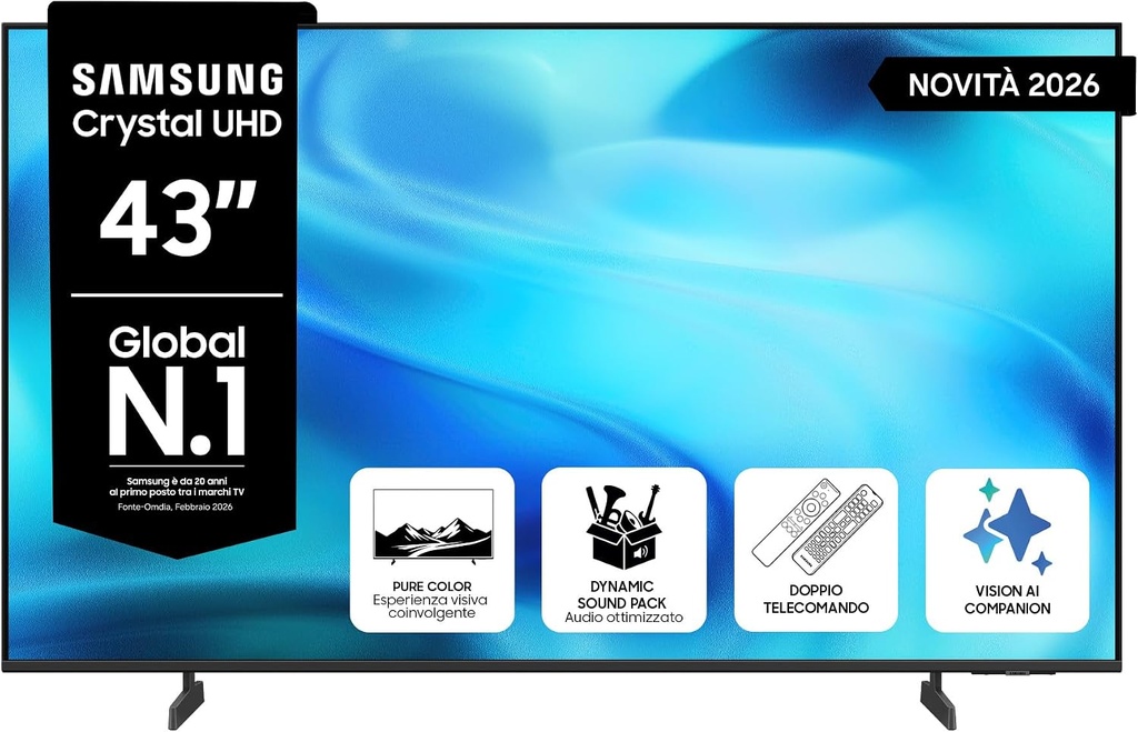 Samsung Smart TV 43" Crystal UHD, Crystal 4K Processor, HDR10+
