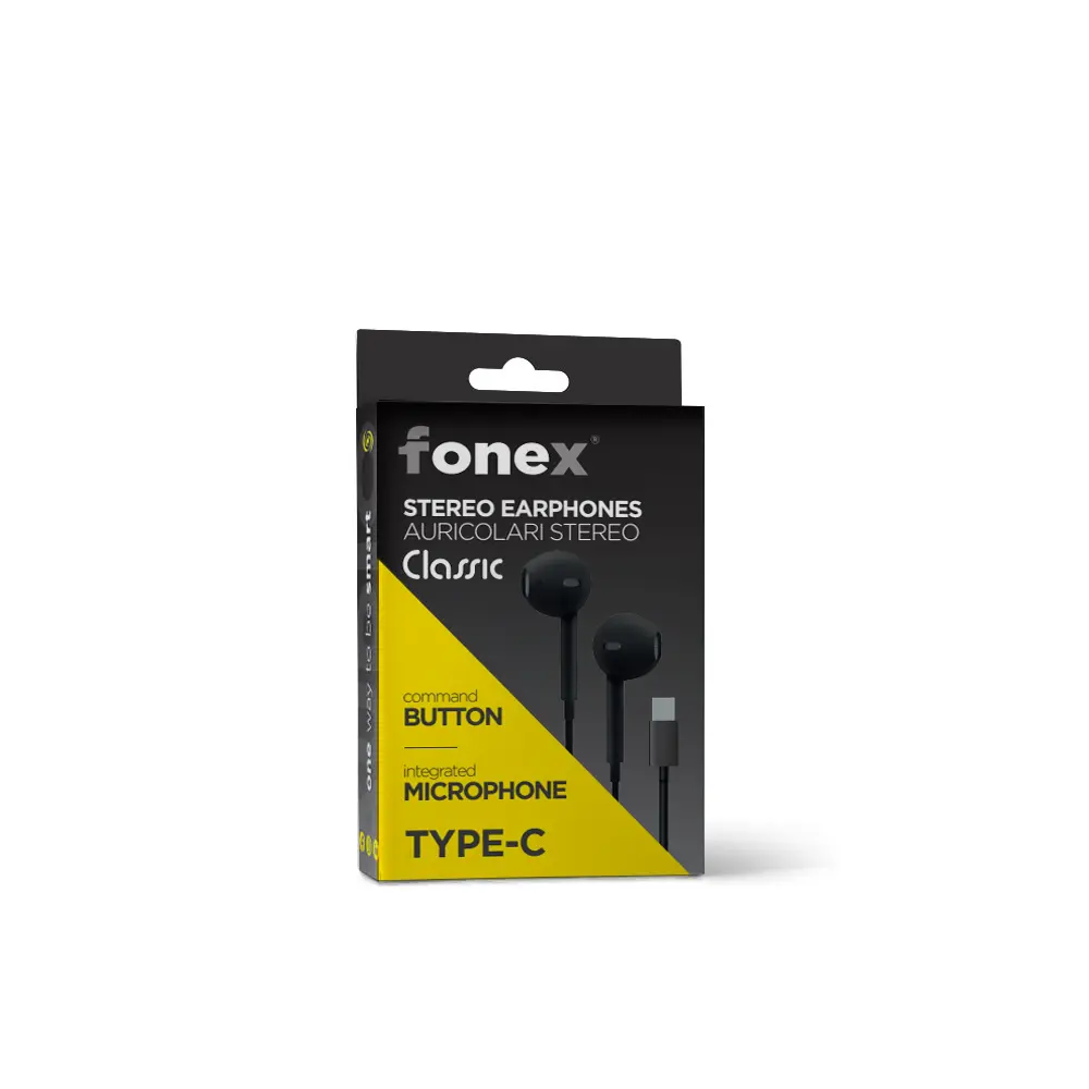 Fonex auricolari a filo Classic con connettore Type-C | Nero
