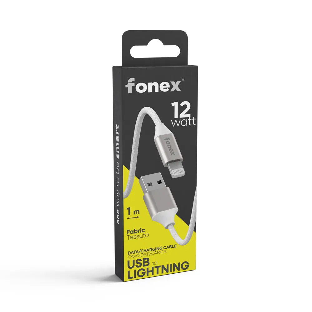 Fonex cavo carica e dati 12W in tessuto ultraresistente USB to Lightning | 1 m | Bianco