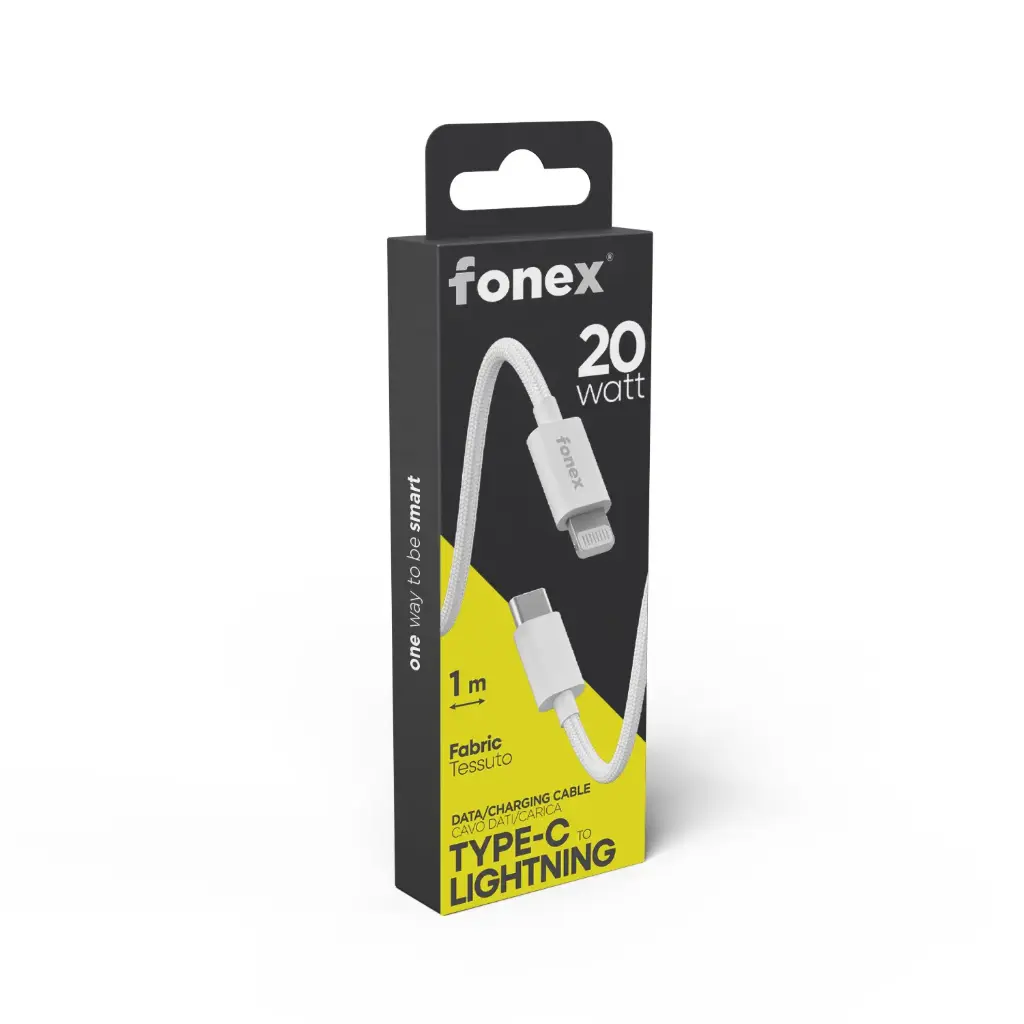 Fonex cavo carica e dati 20W in tessuto ultraresistente Type-C to Lightning | 1 m | Bianco