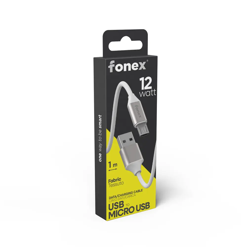 Fonex cavo carica e dati 12W in tessuto ultraresistente USB to Micro USB | 1 m | Bianco