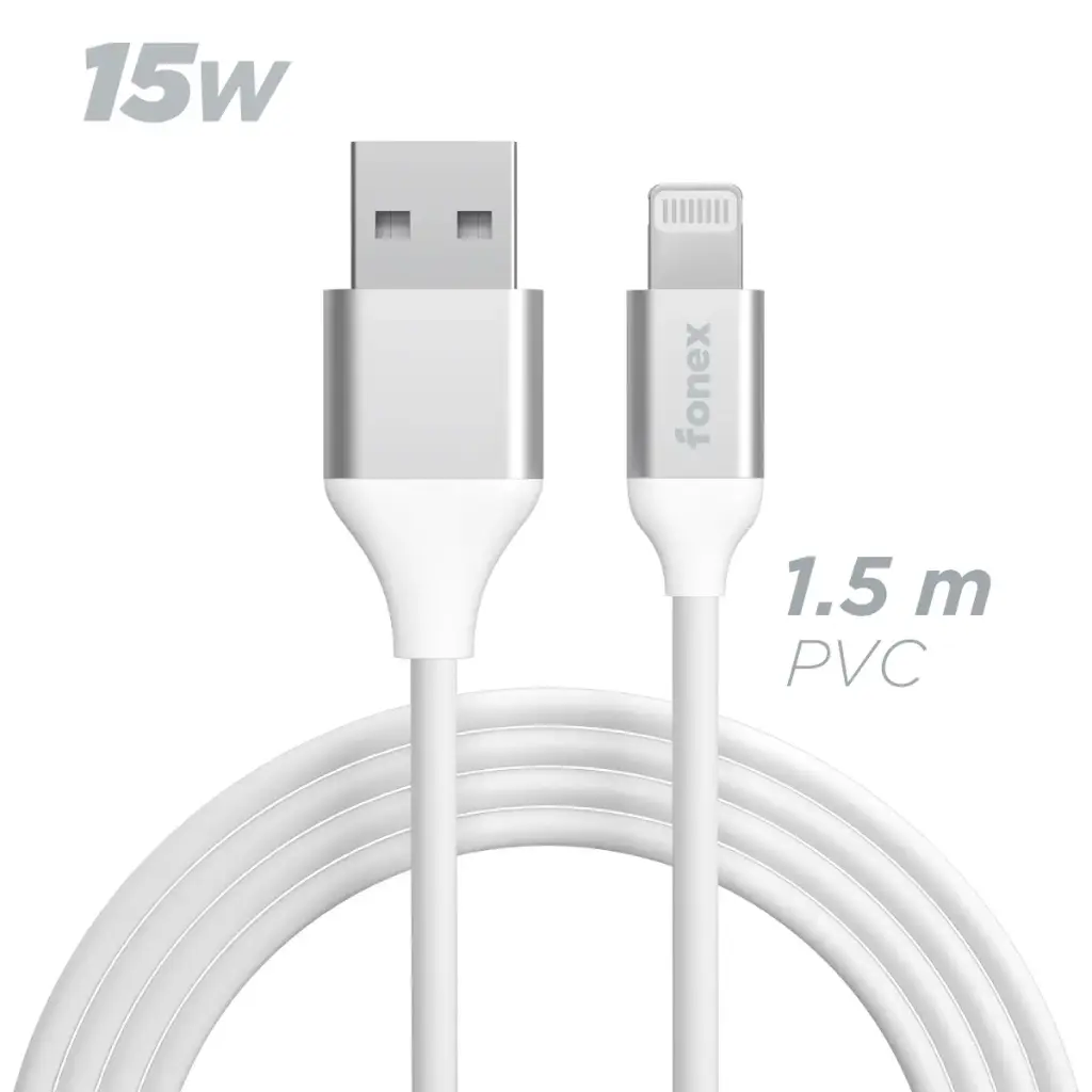 Fonex cavo carica e dati 15W USB to Lightning  1.5 m  Bianco