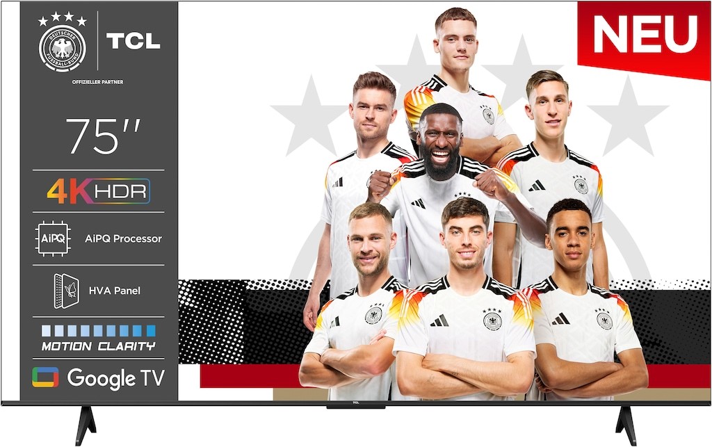 TCL 75V6C TV 75'' 4K UHD Smart LED TV, 4K HDR, Google TV con design senza bordi (Dolby Audio, Motion Clarity, compatibile con Google Assistant e Alexa) [Classe di efficienza energetica E]