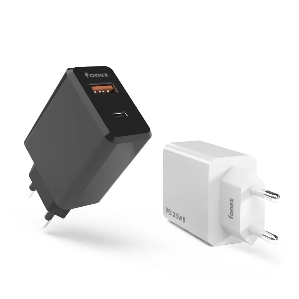 Fonex caricatore 25W con porta Typc-C e USB bianco