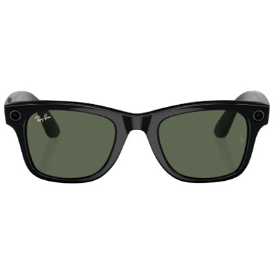 Ray-Ban Meta - Wayfarer — Green Lenses — Capture Photos & Video — Listen to Music — Ask Meta AI for Answers - Shiny Black