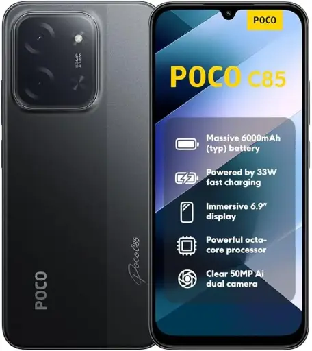 Xiaomi POCO C85, Smartphone 8+256GB, Display 6,9" 120Hz 7,99mm, 6000mAh, garanzia di 2 anni, Nero