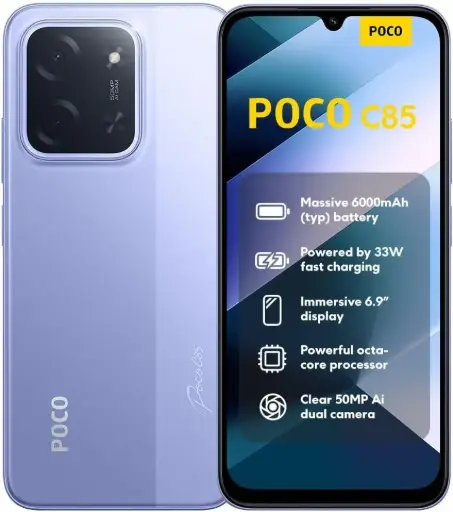 Xiaomi POCO C85, Smartphone 8+256GB, Display 6,9" 120Hz 7,99mm, 6000mAh, garanzia di 2 anni, PURPLE