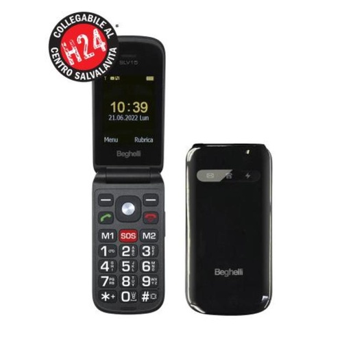 Beghelli Salvalavita Senior Phone Slv15 Flip Dual Sim 2.4 Tasto Sos Tasti Grandi Volume Alto Fotocamera Torcia Radio Italia Black