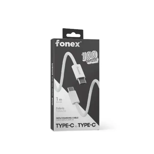 Fonex cavo carica e dati 100W in tessuto ultraresistente Type-C to Type-C | 1 m | Bianco