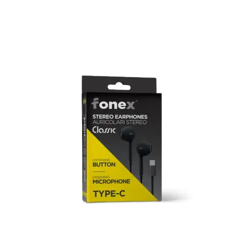 Fonex auricolari a filo Classic con connettore Type-C | Nero