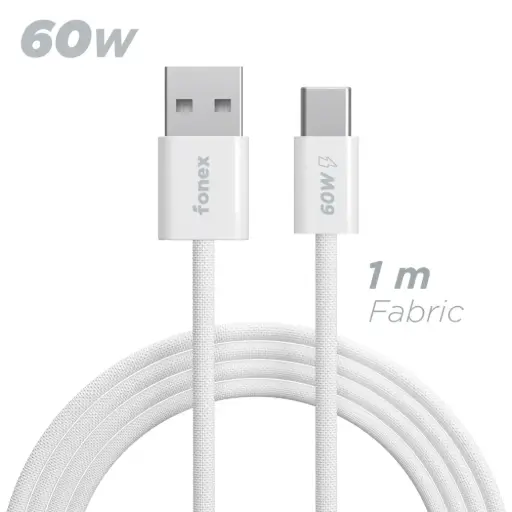 Fonex cavo carica e dati 60W in tessuto ultraresistente USB to Type-C | 1 m | Bianco