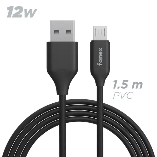 Fonex cavo carica e dati 12W USB to Micro USB | 1.5 m | Nero