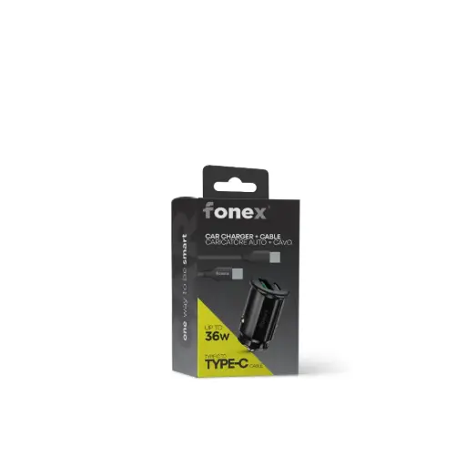 Fonex caricatore auto 36W con 2 porte USB Type-C | Nero