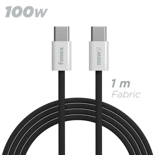 Fonex cavo di ricarica con tessuto tipo C/C nero 1m 100w 